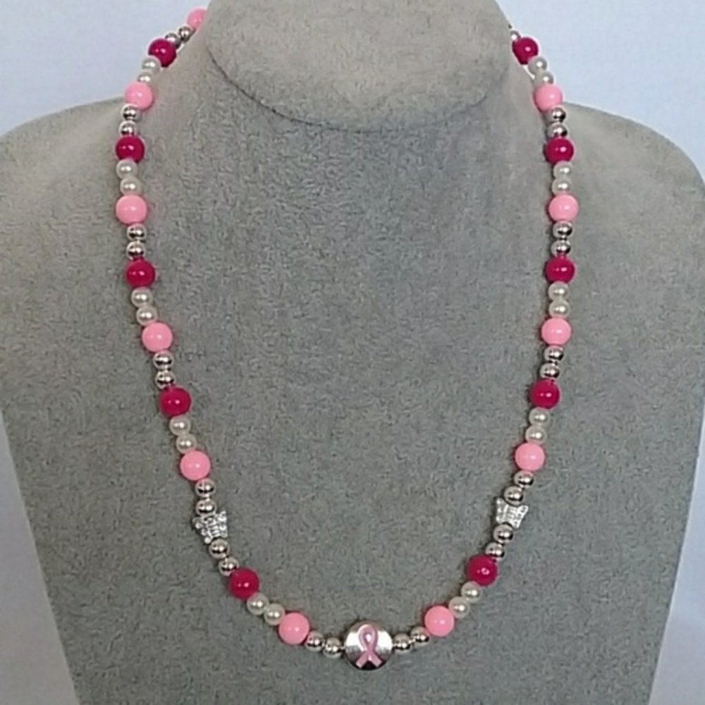 Womens Breast Cancer Awareness beaded necklace